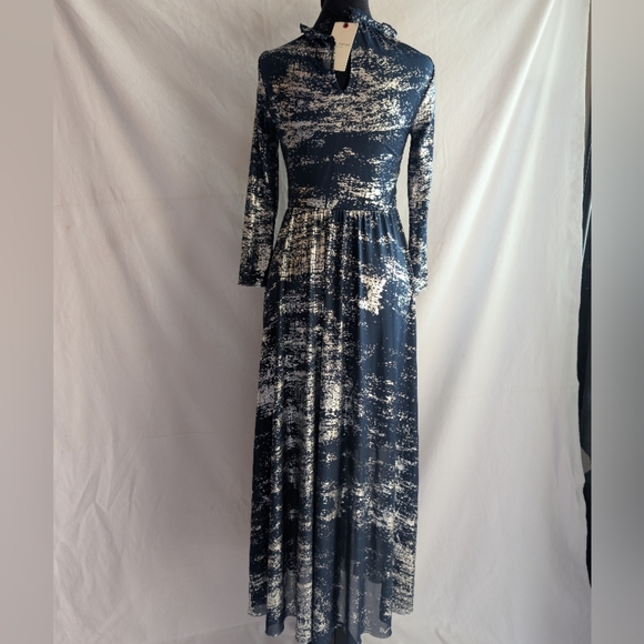 TED BAKER Iggiey Metallic Burnout Midi Dress, 3/4 Sleeves Navy Size 1 US 4 NWT - Picture 4 of 16